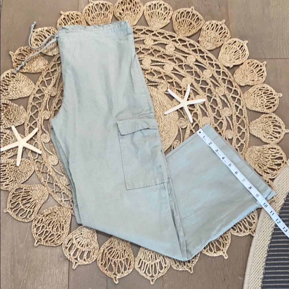 Light green cargo pants.